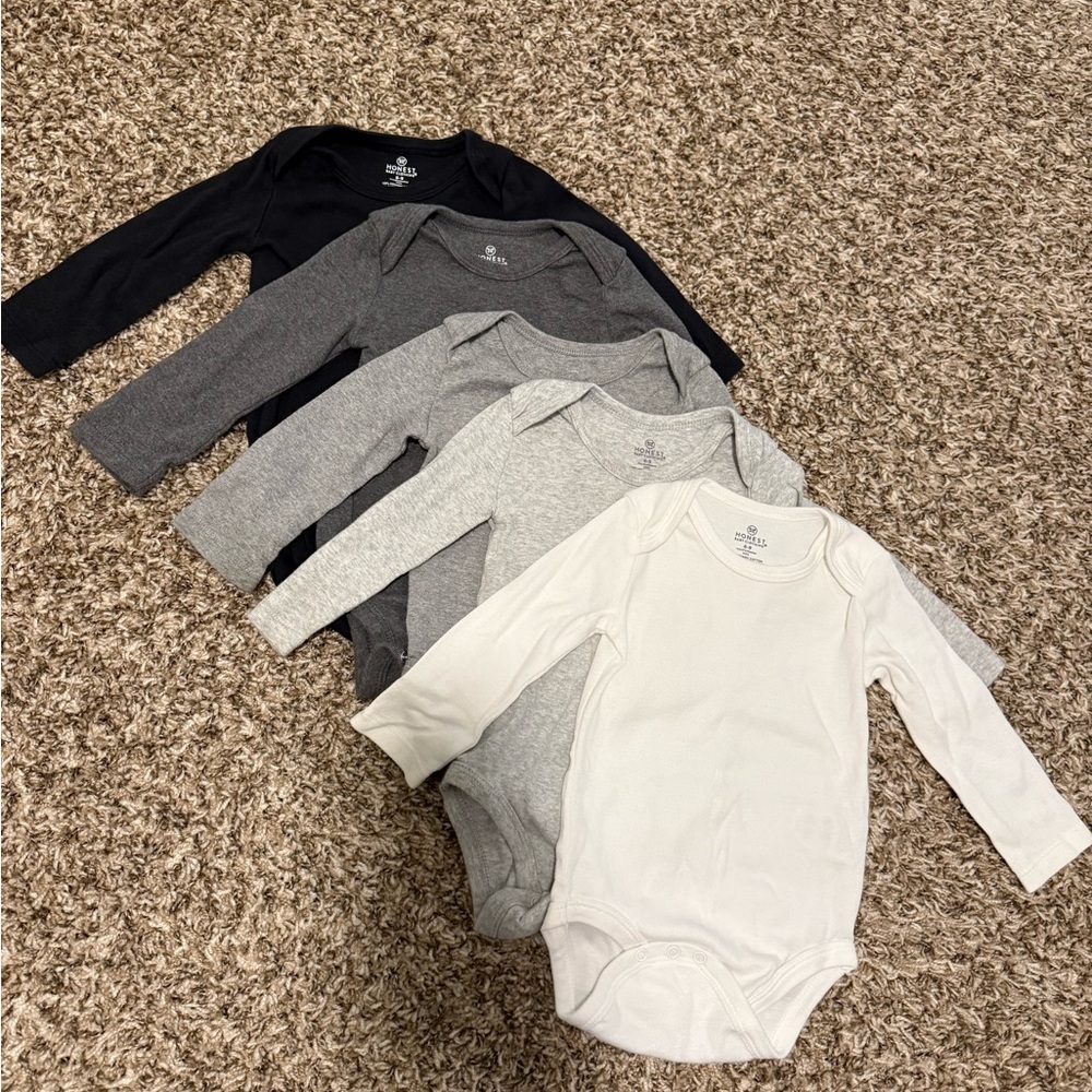 The Honest Company Long Sleeve Bodysuit Set - Black, Gray, White